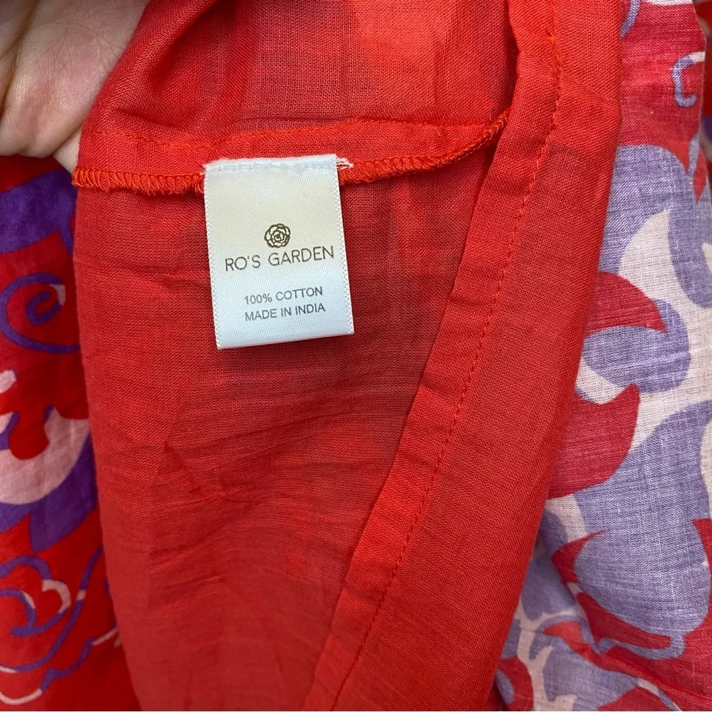 RO’S GARDEN Tyler Abstract Print Cotton Mini Shirt Dress Red/Purple Sz Large - Picture 15 of 16